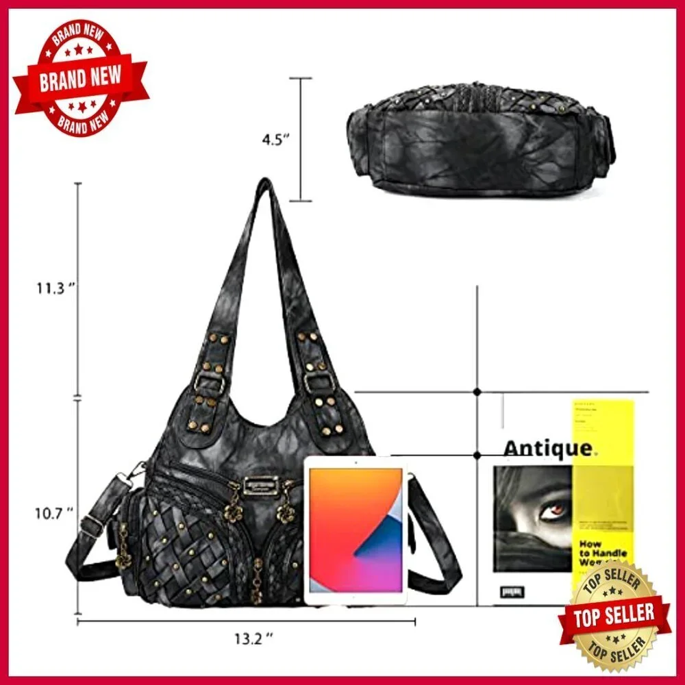 Large Soft Hobo Shoulder Bag Tote with Multiple Pockets Adjustable Strap